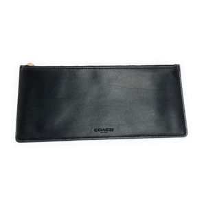 COACH Women Men Unisex Black Leather Zip Case